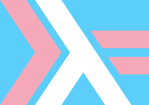 computer rendered thompson-wheeler haskell logo in trans (pink/white/baby blue) pride colors